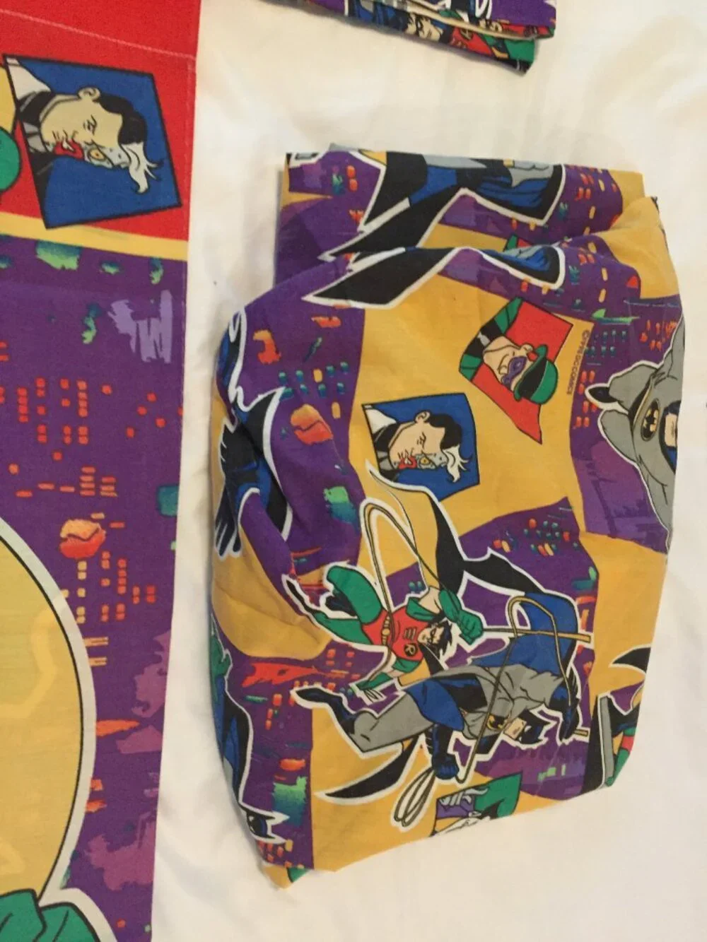 VTG 1995 Batman& Robin Full Size Sheet Set, Flat, Fitted & Pillow Case DC BIBB C